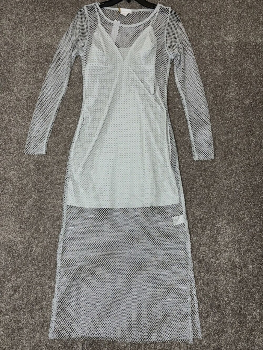 House of Harlow Women's Maxi Dress Size S Gray Mesh Rhinestone Long Sleeve